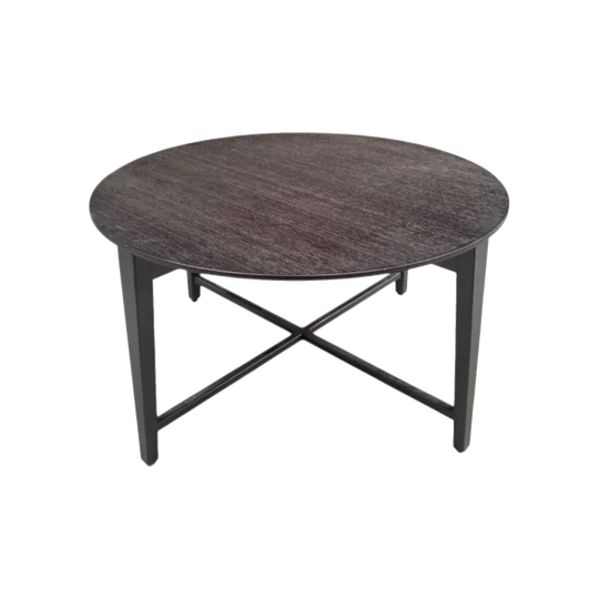 Modern Round Coffee Table with Textured Top and X-Base