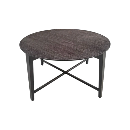 Modern Round Coffee Table with Textured Top and X-Base