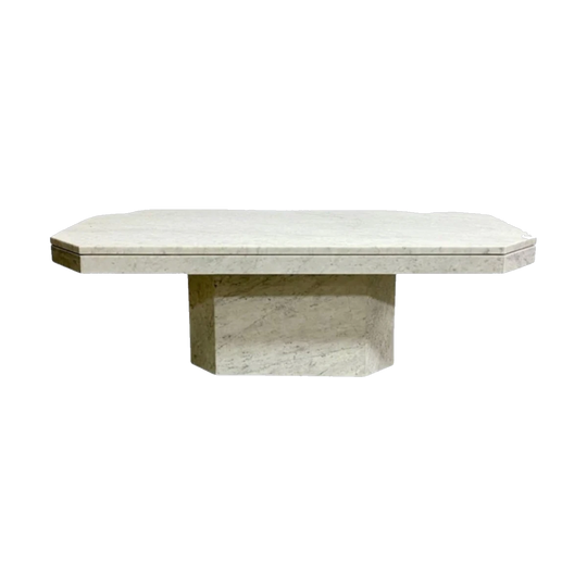 Postmodern Marble Pedestal Coffee Table with Chamfered Rectangular Top