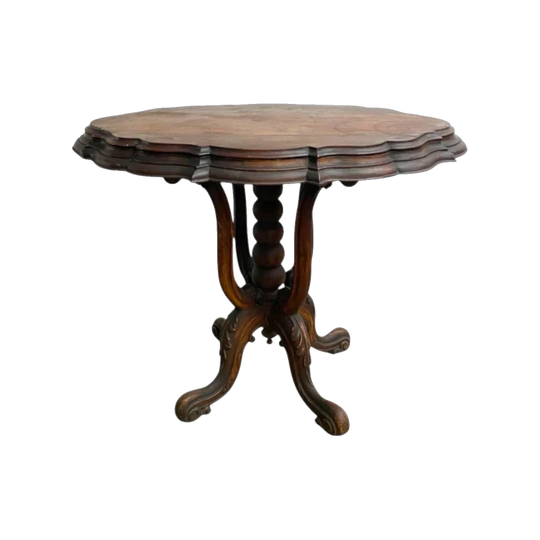Antique Victorian Pedestal Side/Occasional Table, Pie-Crust Top, Cabriole Legs