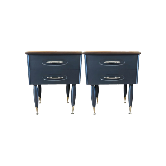 Burgess Furniture Australian Mid-Century Solid Wood Bedside Tables with Atomic Legs