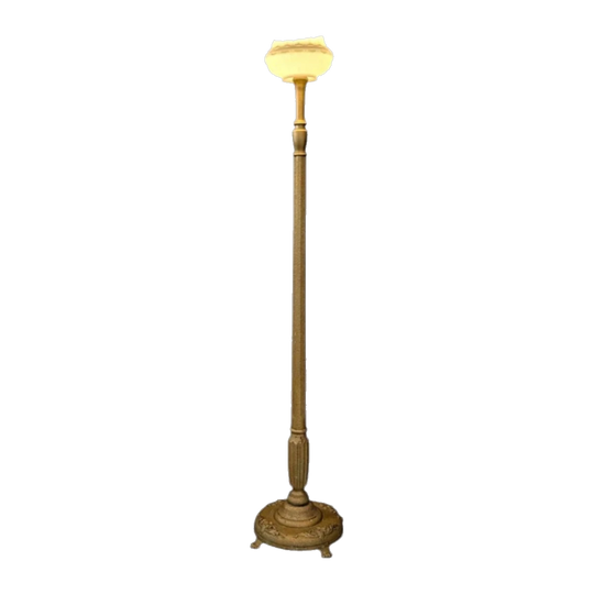 European Interwar Turned Timber Floor Lamp with Weighted Circular Base