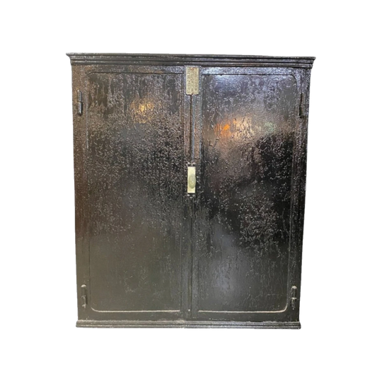 Antique French Industrial Black Metal Cabinet with Brass Fittings, c.1900