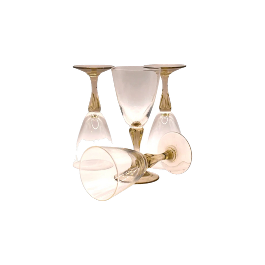 Vintage set of 4 Sherry Glasses with smokey taupe stems.
