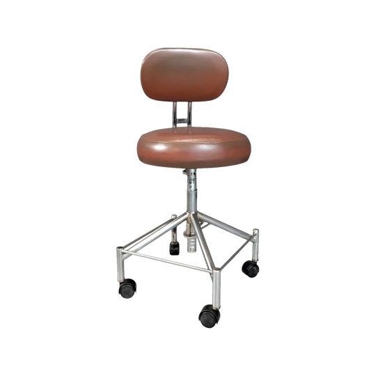 Australian Industrial Vintage Dental Assistant Chair by Jarvis Pipe Furniture, Chrome Base, Brown Vinyl