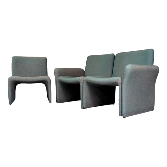 1970s Italian Postmodern Modular Lounge Set – Fully Upholstered Soft Geometry