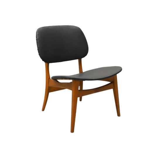 1950s Swedish Modernist Beech Occasional Chair with Original Black Vinyl