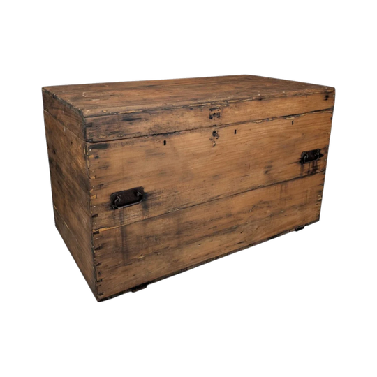 Circa 1880–1920 Industrial Softwood Timber Chest with Iron Hardware – Extra-Large