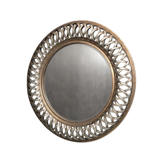Late 20th-Century European Gallery-Scale Round Mirror, Braided Guilloche Frame, 116 cm