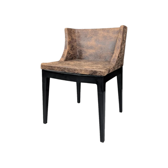 Postmodern Dining Chair Attributed to Kartell 'Mademoiselle' – Brown Technical Upholstery, Black Frame
