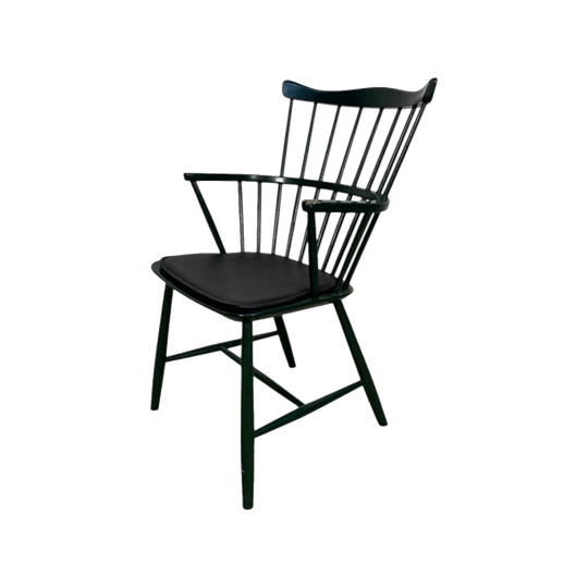 Børge Mogensen J52 Spindle-Back Armchair for FDB Møbler, Painted Beech with Leather Cushion