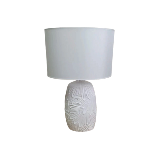 White Ceramic Floral Bedside Lamp with Matching Shade
