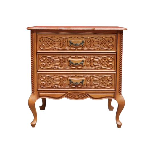 French Oak Three-Drawer Cabinet with Felt-Lined Drawers, Circa 1960