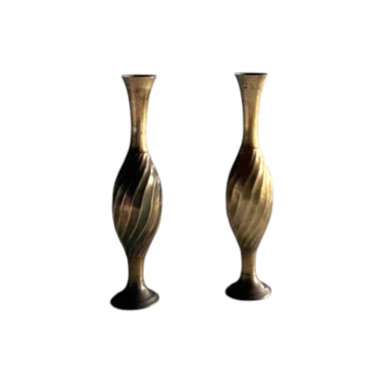 MID CENTURY BRASS SPIRAL VASES, PAIR