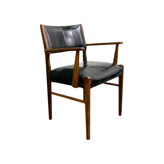 Mid-Century Blackwood Carver Dining Chair in Original Black Vinyl, Newly Resprung