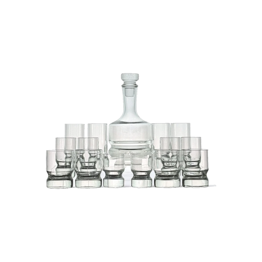 Australian Crown Corning ‘Haama’ Decanter & Tumbler Suite by Denise Larcombe, 1972–1979 (Australian Design Award icon)