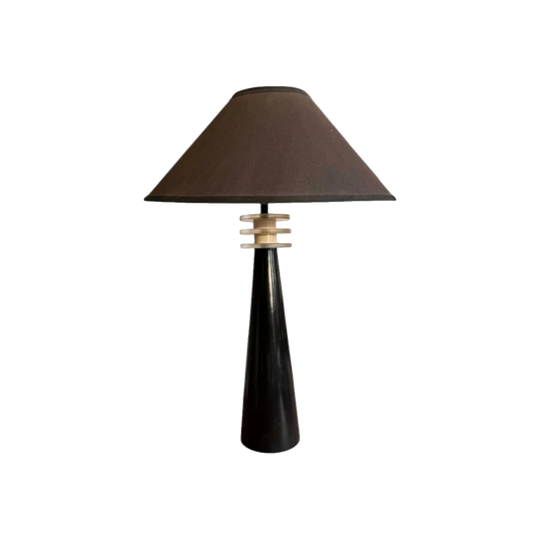 Vintage Gloss Black Ceramic Lamp with Lucite Detail