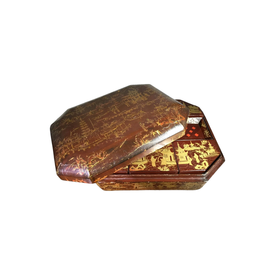 Chinese lacquer games box, fitted interior, c.1830