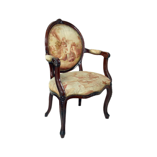 Louis XV walnut salon chair with Aubusson covers, C.1770