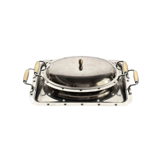 Freddy Inox Post-Modern Covered Serving Dish and Tray Italy, circa 1980s