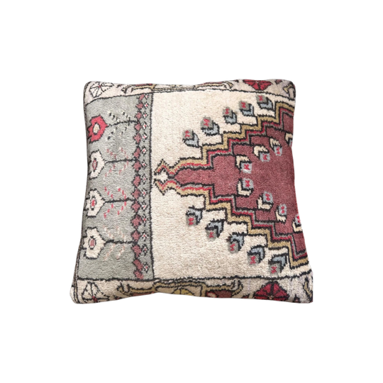 50 x 50 cm Handwoven Wool Cushion, Repurposed from Handmade Turkish Carpets and Kilims, Istanbul, Türkiye