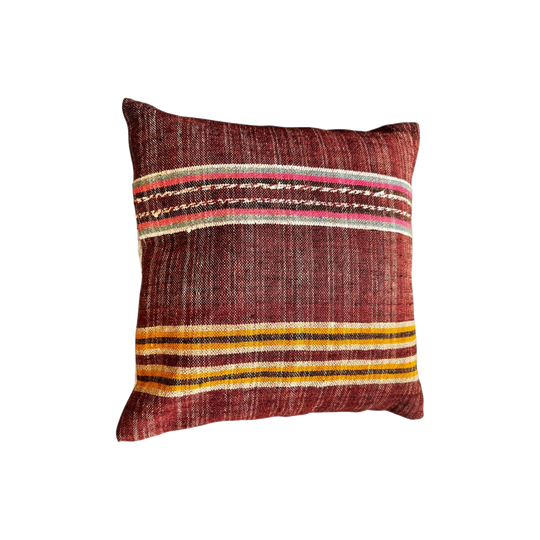 50 x 50 cm Cushion in Hand-Woven Wool, Repurposed from Antique Turkish Carpets and Kilims (Istanbul)