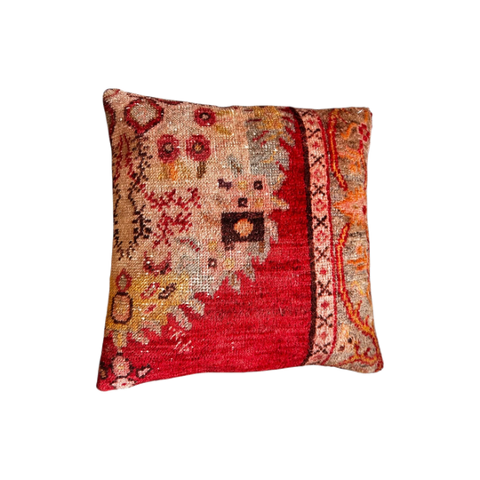 50 x 50 cm Cushion in Handwoven Wool, Repurposed from Antique Turkish Carpets and Kilims – Istanbul, Türkiye