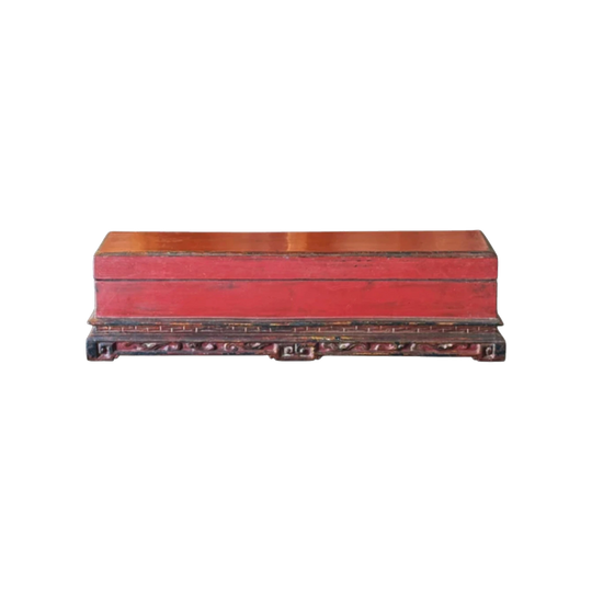 Vintage Chinese Red Lacquerware Lidded Document Box on Carved Base