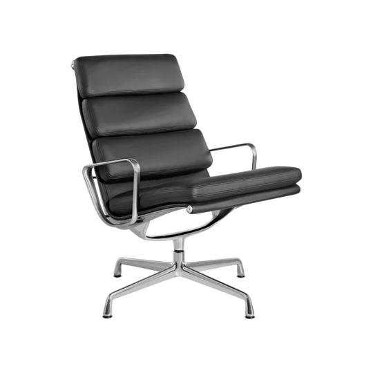 Eames® Executive Soft Pad Lounge Chair by Charles & Ray Eames for Herman Miller – Black Leather, Polished Aluminium (c. 1990s)