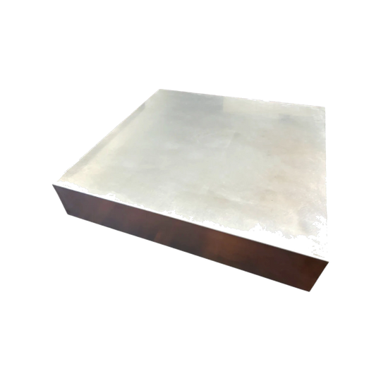 Low-Line Stainless Steel Coffee Table, 1970s Modernist-Inspired, Square Plinth Base (900 x 900 x 200)