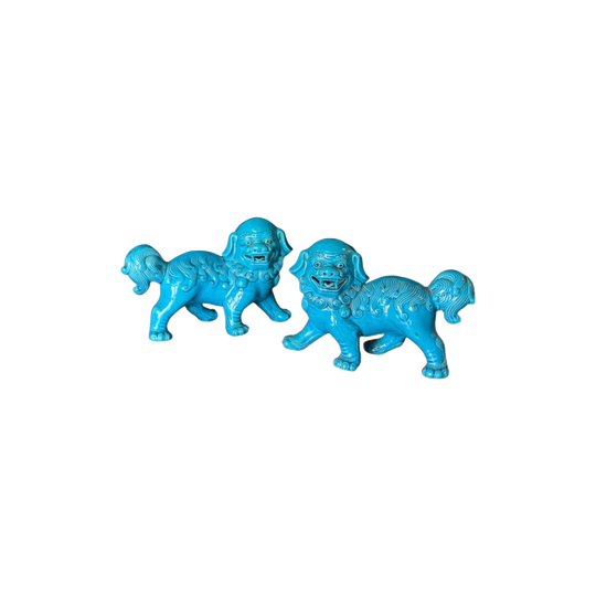 Pair of Mid-20th Century Chinese Turquoise-Glazed Guardian Lions (Foo Dogs)