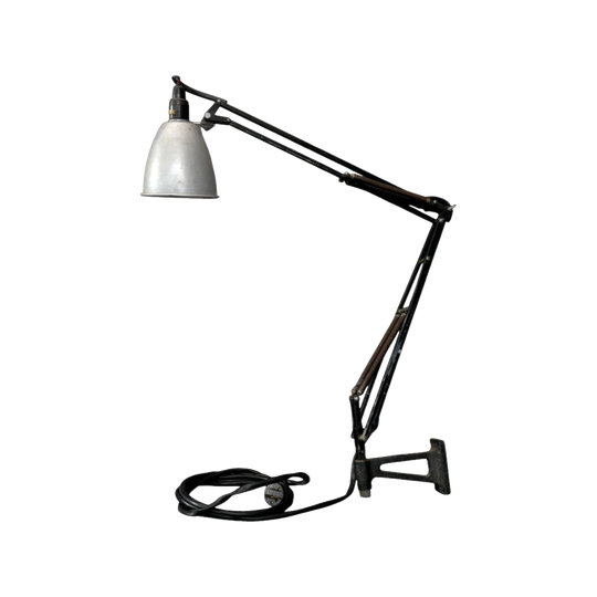 Vintage Industrial Anglepoise-Style Articulated Task Lamp – Aluminium Shade, Spring-Balanced Arm, Original Clamp
