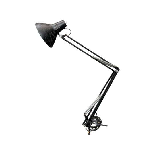 Vintage Luxo Industrial Task Lamp – Black Enamel Steel, Articulated Arm, 17 cm Shade