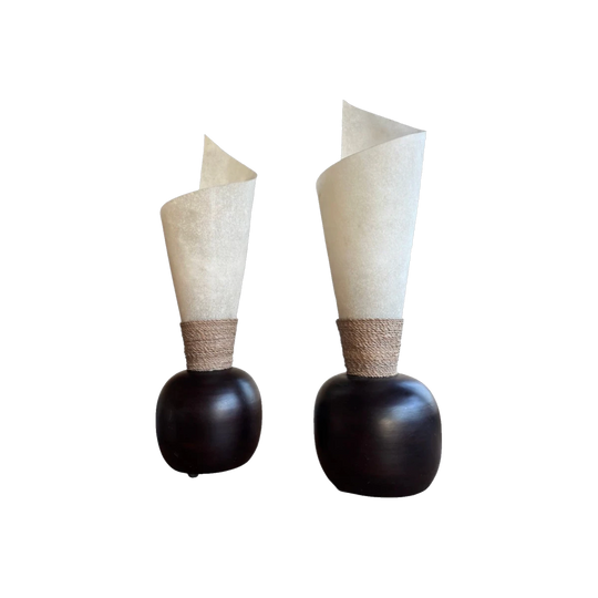 Vintage Lamp with Waxed Swirl Shade and Dark Wood Sphere Base