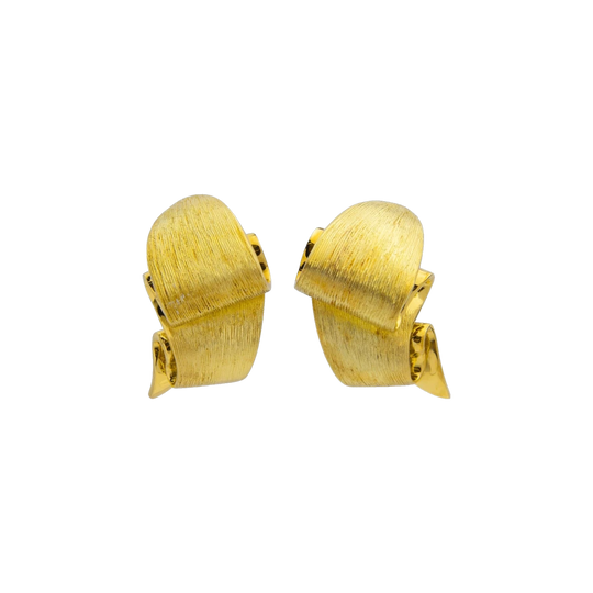 Henry Dunay 18kt Yellow Gold Ribbon Ear Clips, Florentine-Textured, Keyhole Clip Backs
