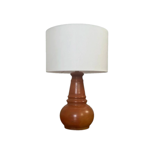 Vintage Terracotta Table Lamp with White Drum Shade, Rewired – 63 cm H