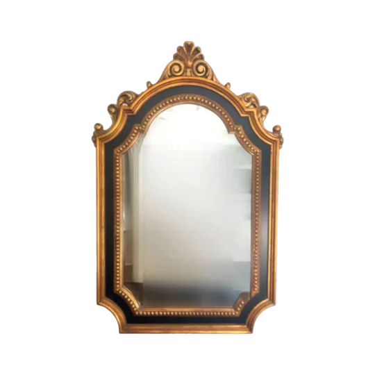 Vintage Italian Wall Mirror, Gold-Painted and Gilt Timber Frame with Black Inner Trim, 1960s–70s