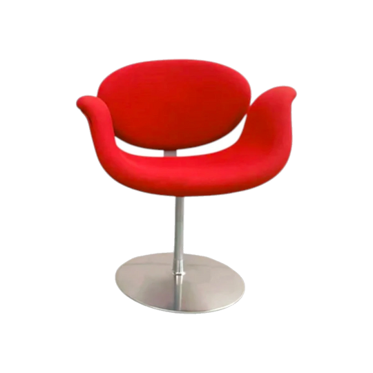 Pierre Paulin Little Tulip Chair for Artifort, 1980s – Red Wool Upholstery, Polished Aluminium & Chrome Steel Disc Base
