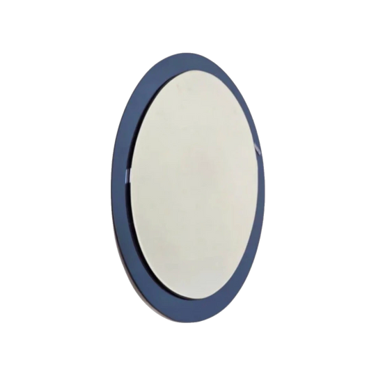 Oval Blue-Glass Contour Mirror Attributed to Fontana Arte, Italy, c. 1970s