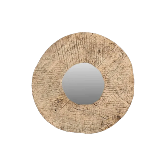 VINTAGE INDIAN  TEAK ROUND MIRROR