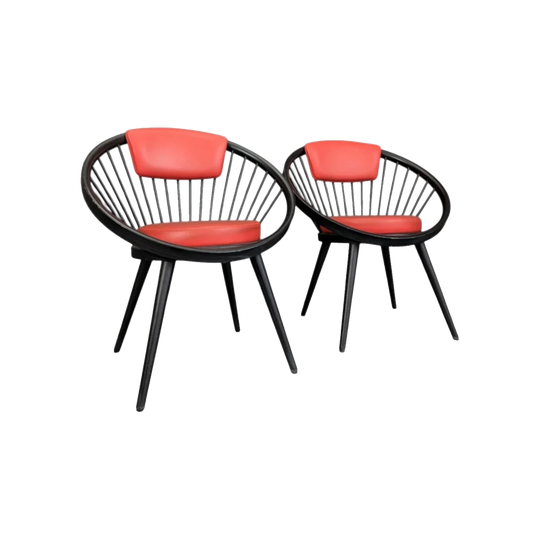 Circle Lounge Chair by Yngve Ekström for Swedese, 1970s, Stained Beech and Red Leather