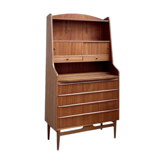 Danish Teak Bureau Secretaire with Slide-Out Desk