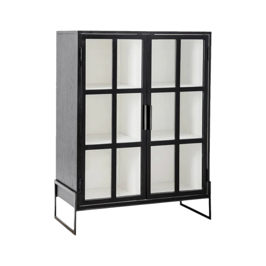 BLOOMINGVILLE Opal Display Cabinet – Black Oak | Tempered Glass | W90 x H120 x D40cm