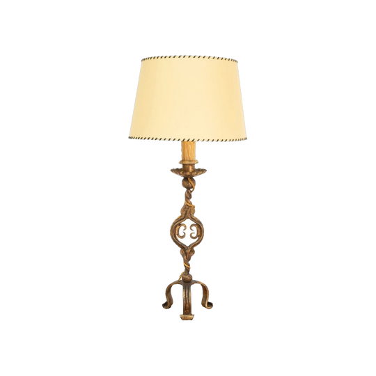 1950s Spanish Hand-Forged Gilt Wrought Iron Table Lamp with Scrollwork