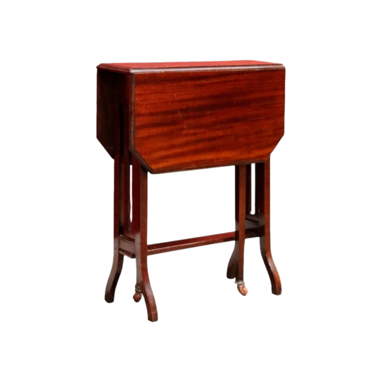 English Mahogany Sutherland Gate-Leg Drop-Leaf Table with Original Porcelain Castors, c.1920