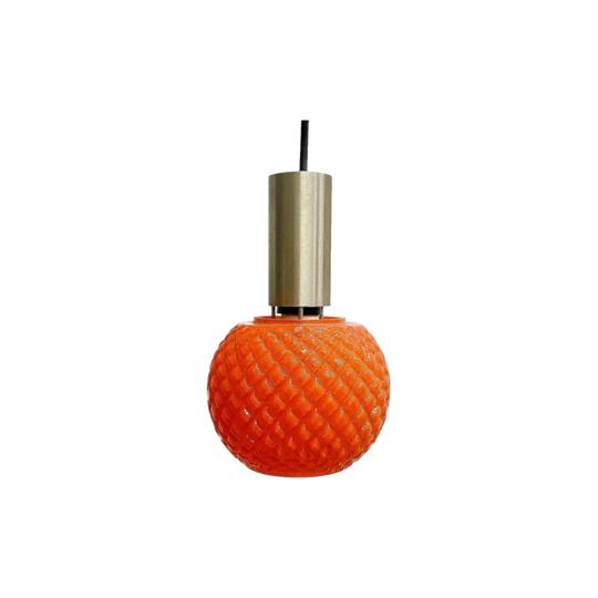 Retro Mid-Century Orange Glass Plug-In Pendant Light with Gold Anodised Aluminium Fitting