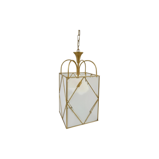Gold Metal and Glass Geometric Lantern