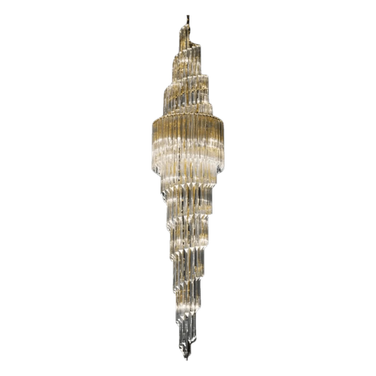Art Deco Murano Venini Glass Prism Chandelier with Gold Frame
