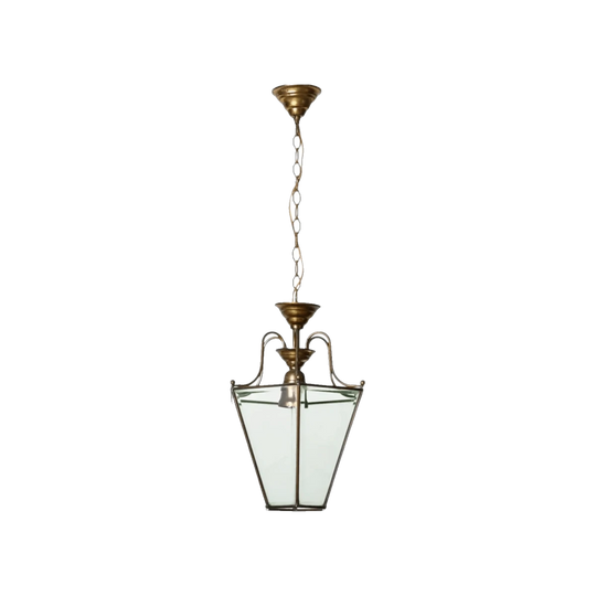 Brass and Beveled Glass Hexagonal Italian Lantern