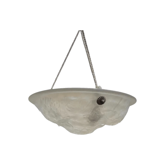 French Art Deco White Frosted Glass Pendant 1930s